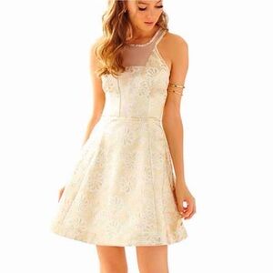 Lilly Pulitzer ELSIE Gold Metallic Flower Pique Jacquard Dress Size 00
